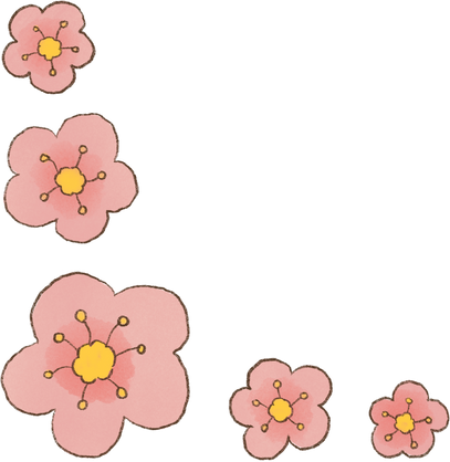 Soft Watercolor Kawaii Plum Blossoms Corner Border